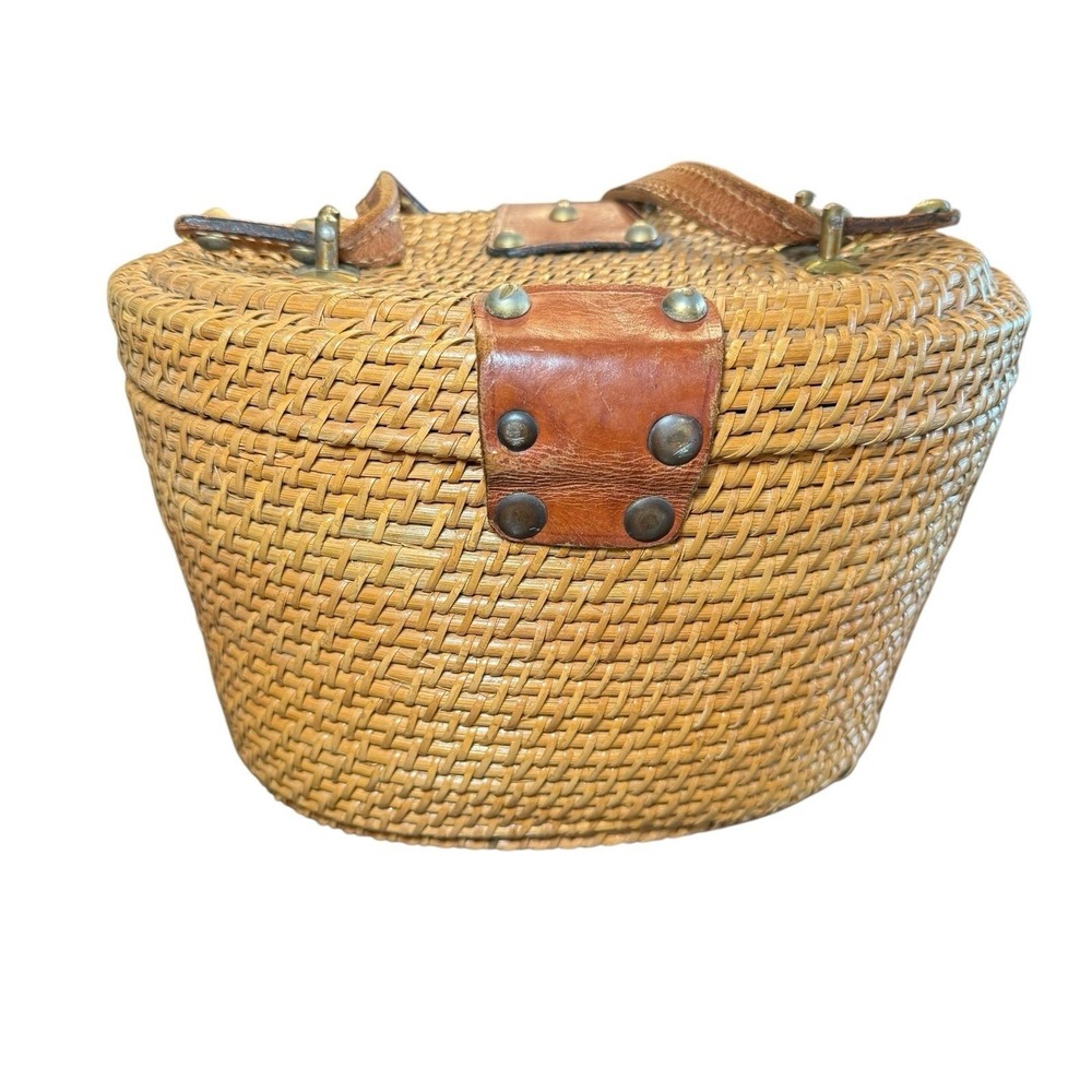 Vintage 1960's Etienne Aigner Wicker Rattan Basket Satchel Creel Purse Hand Bag - Picture 7 of 13